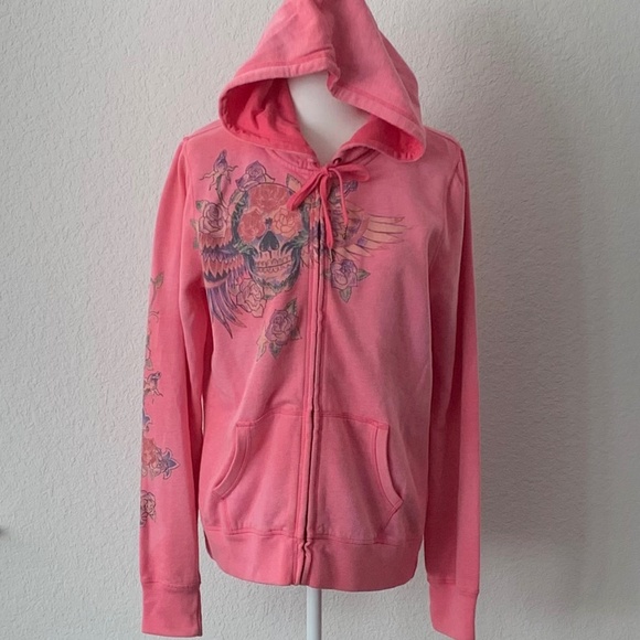 LUCKY BRAND PINK VINTAGE INSPIRED HOODED SWEATSHIRT - Picture 4 of 5